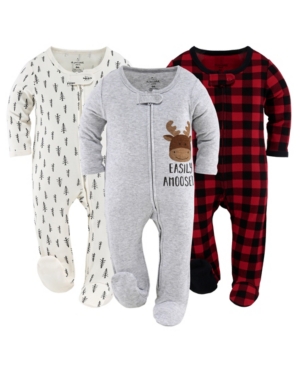 Shop The Peanutshell Baby Boys And Girls Sleepers Set, 3 Pack In Red Black White Grey