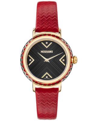Missoni - Women's Swiss Chevron Diamond Accent Red Leather Strap Watch 37mm