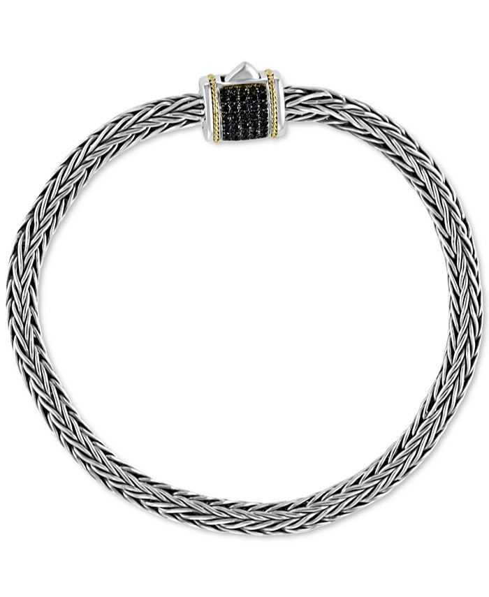 EFFY Collection - Black Diamond Barrel Cluster Woven Link Bracelet (1/5 ct. t.w.) in Sterling Silver & 18k Gold