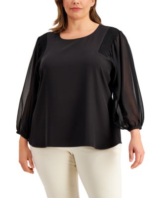 Calvin Klein - Plus Size Chiffon-Sleeve Blouse