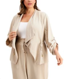 Plus Size Flyaway Roll-Sleeve Jacket