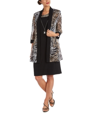 R & M Richards Petite 2-Pc Printed Jacket & Necklace Dress Set