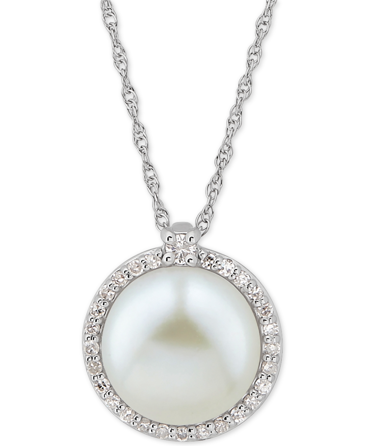 Honora Cultured Freshwater Pearl (8mm) & Diamond (1/10 ct. t.w.) 18" Pendant Necklace in 14k gold or white gold
