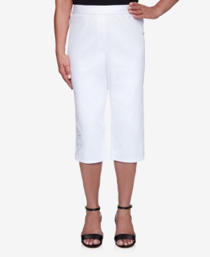 Alfred Dunner Plus Size Anchor's Away Rope Embroidered Capri In White