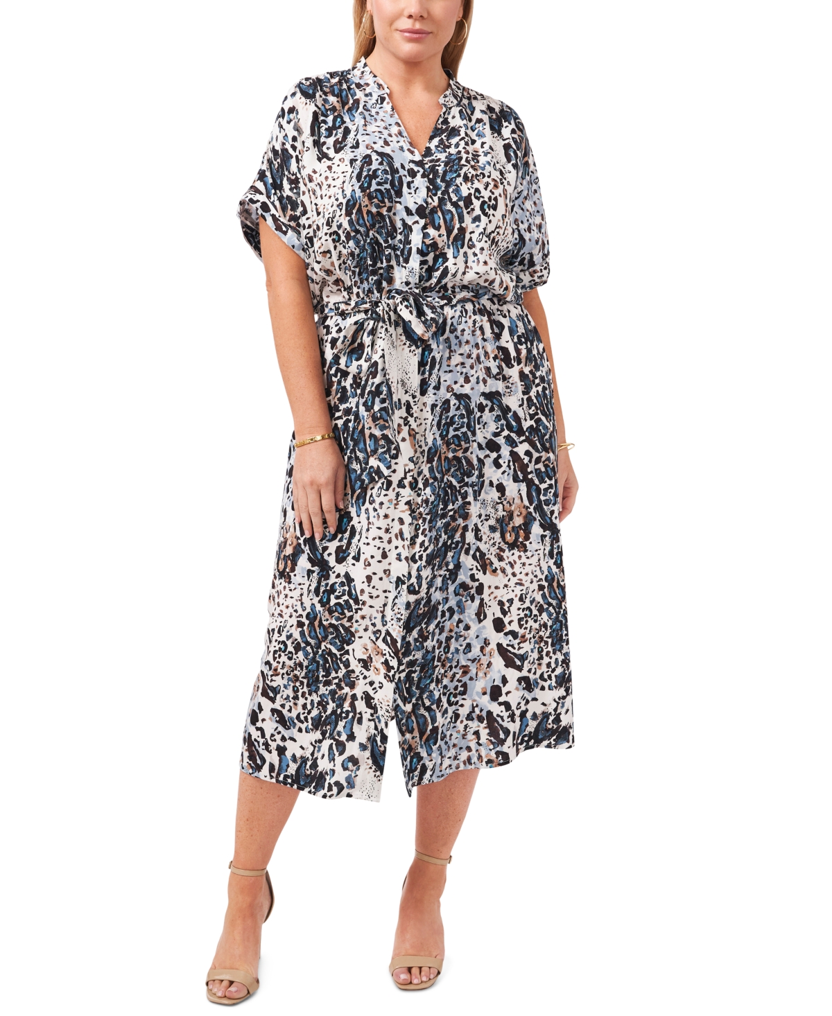 Plus Size Printed Dress - Cafe