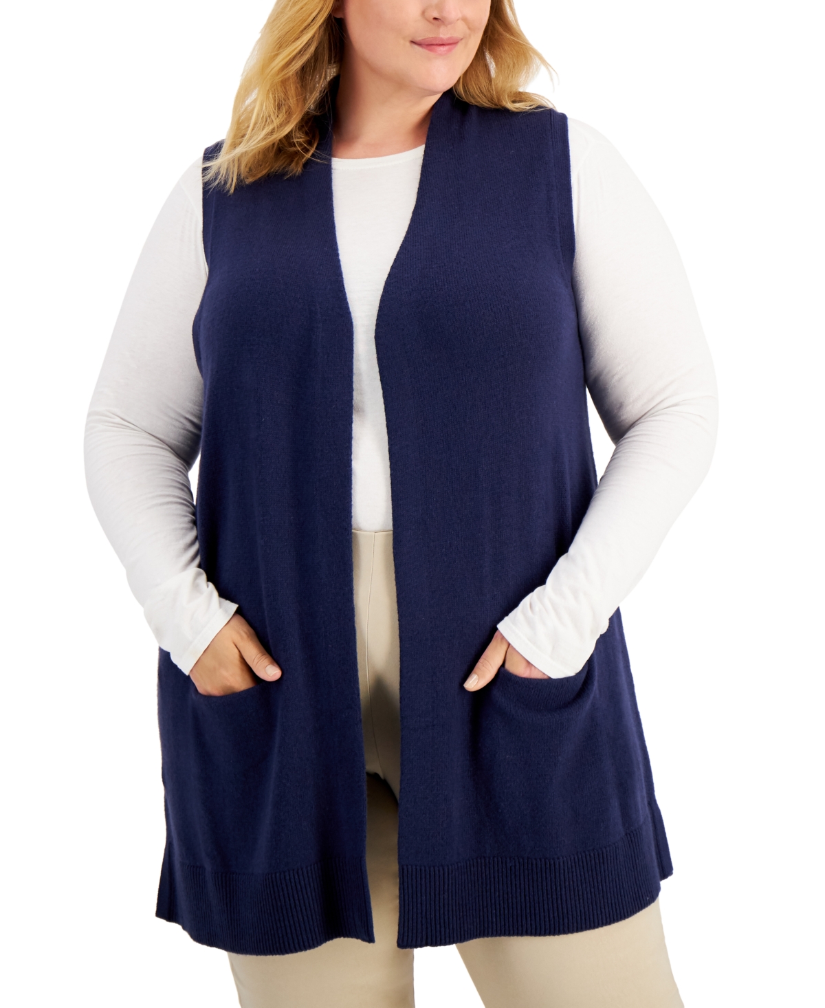UPC 733003000059 product image for Karen Scott Plus Size Solid Duster Vest, Created for Macy's | upcitemdb.com
