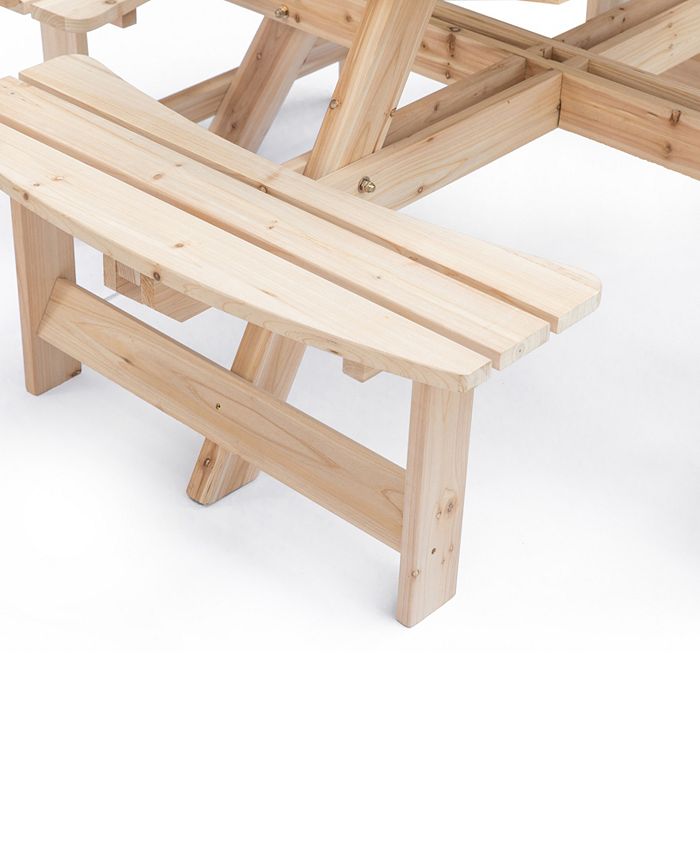 Gardenised Natural Wooden Outdoor Patio Garden Round Picnic Table with