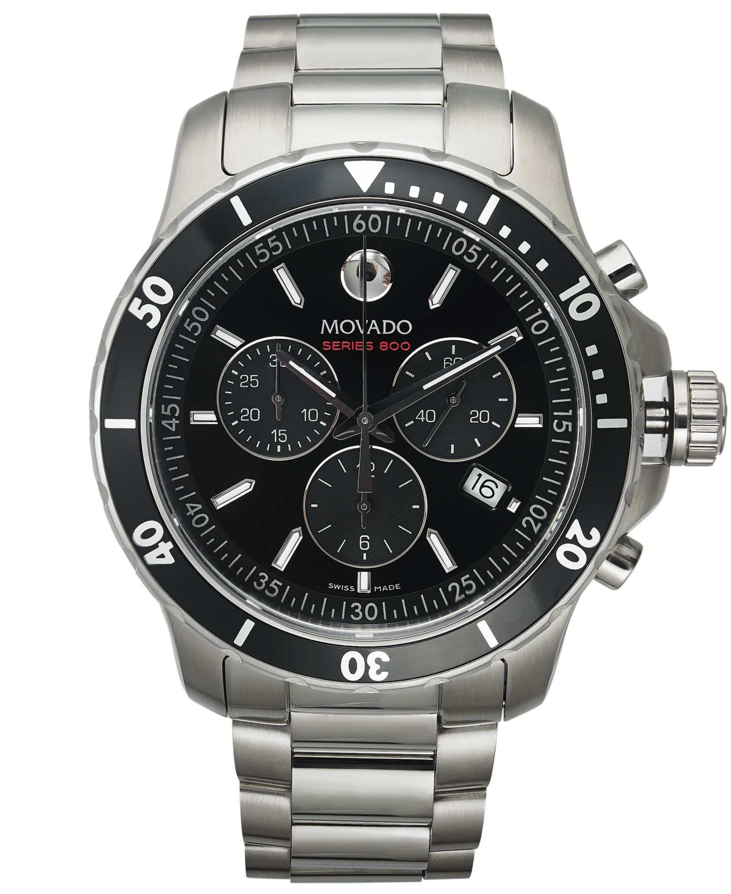 Мужские часы Movado Swiss Chronograph Series 800 Performance Steel Bracelet Diver Watch 42mm — фото 2