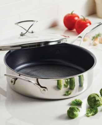 SteelShield C-Series Tri-Ply Clad Nonstick Saute Pan with Lid and Helper Handle, 5-Quart, Silver