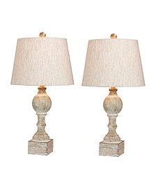 Distressed Sculpted Column Resin Table Lamps, Set of 2