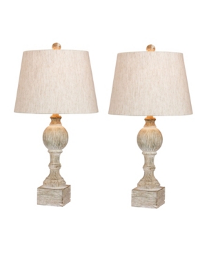 Fangio Lighting Distressed Sculpted Column Resin Table Lamps, Set Of 2 In Cottage Antique White