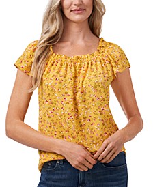 Floral Ruffled Square Neck Blouse