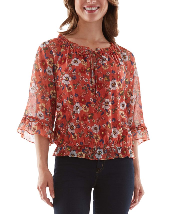 BCX Juniors' Floral-Print Ruffled Top - Macy's
