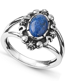Sterling Silver Gemstone Oval Ring in Denim Lapis or Green Turquoise