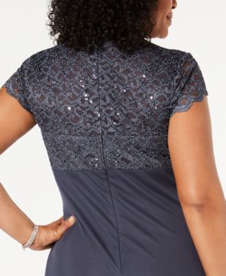 Plus Size Sequined-Lace Ruched Gown