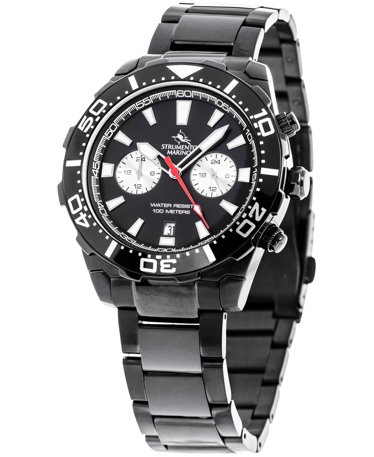 Shop Strumento Marino Men's Dual Time Zone Skipper Black Pvd Stainless Steel Bracelet Watch 44mm, Created For Macy's In Black Pvd  Black Dial