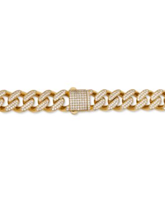 Men's Cubic Zirconia Curb Link 24" Chain Necklace in 24k Gold-Plated Sterling Silver