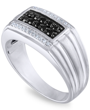 Macy's Men's Black Sapphire (3/8 Ct. T.w.) & Diamond (1/10 Ct. T.w.) Ring In Sterling Silver