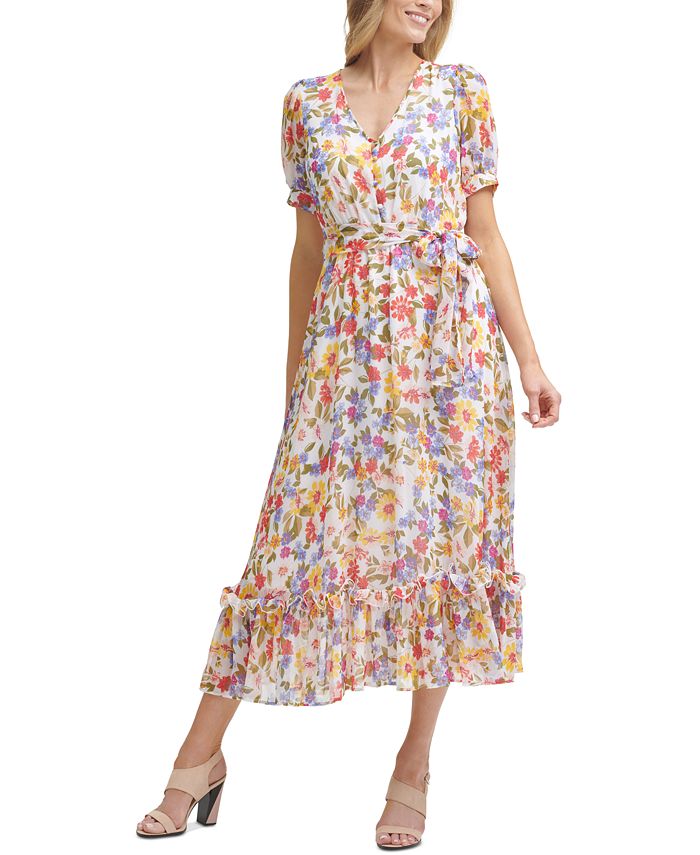 Calvin Klein Puff-Sleeve Maxi Dress - Macy's