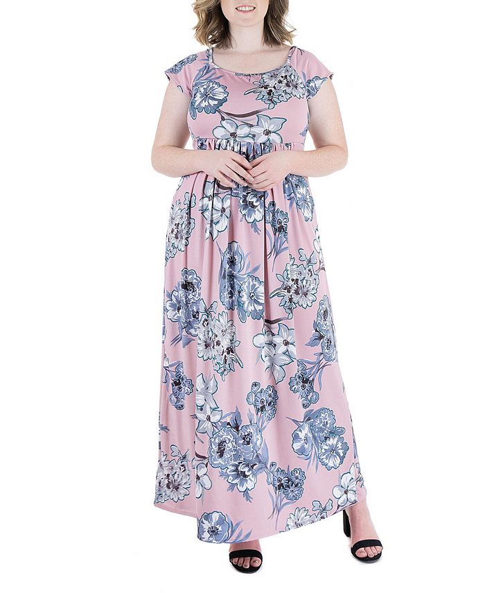 24seven Comfort Apparel Plus Size Rose Pleated Empire Waist Maxi Dress ...