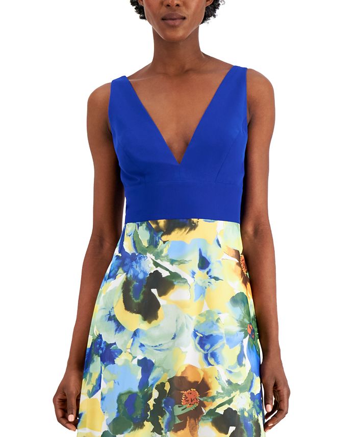 Aidan by Aidan Mattox Plunging Floral-Print A-Line Dress & Reviews - Dresses - Women - Macy's