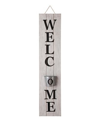 Glitzhome - 42"H Wooden White WELCOME Porch Sign with Metal Planter