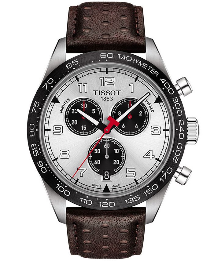 Tissot - Men's Swiss Chronograph PRS 516 Brown Perforated Leather Strap Watch 45mm