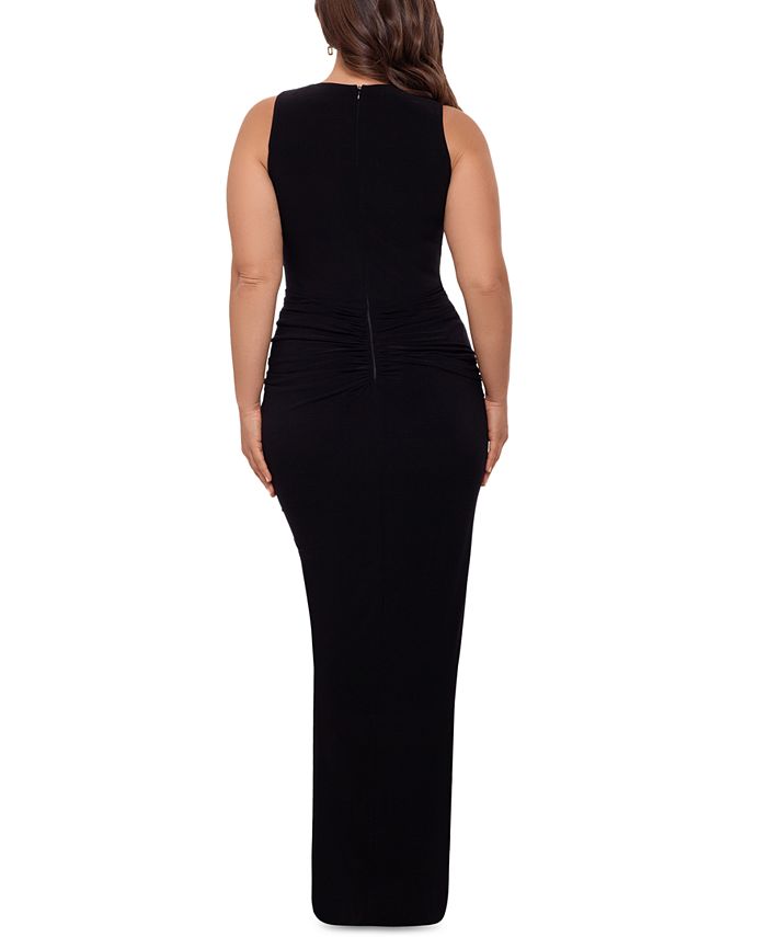 betsy and adam ruffled v neck gown