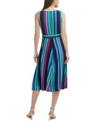 DKNY Striped Faux-Wrap Dress
