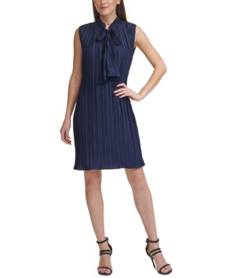 dkny pleated tie neck dress