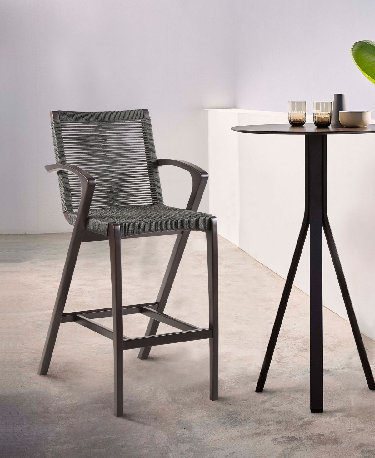 Brielle Outdoor Eucalyptus Wood and Rope Counter and Bar Height Stool