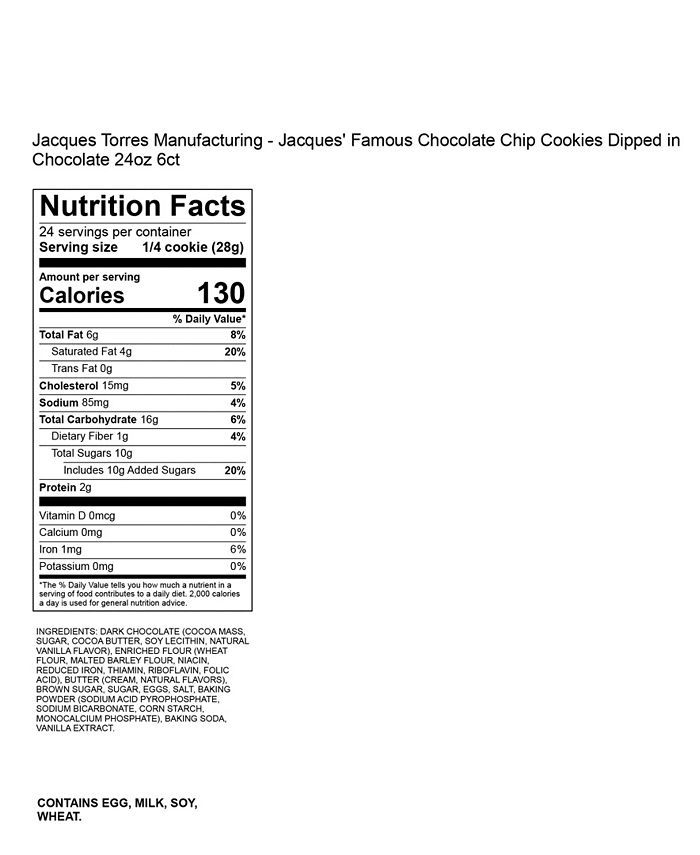 Jacques Torres Pack of 6 Chocolate Chip Cookies Dipped in Chocolate, 24