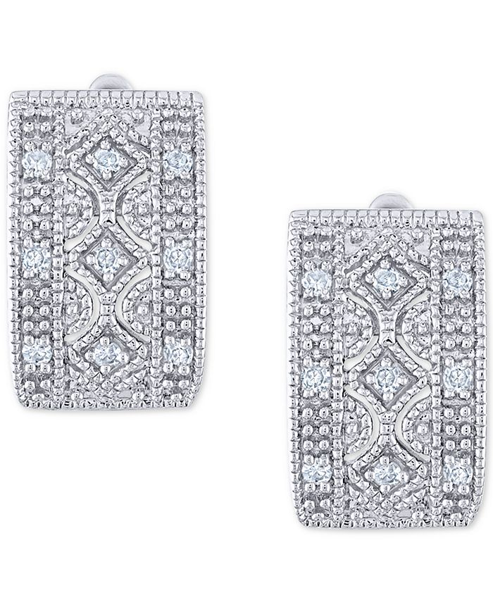 Macy's Diamond Filigree Huggie Hoop Earrings (1/10 ct. t.w.) in