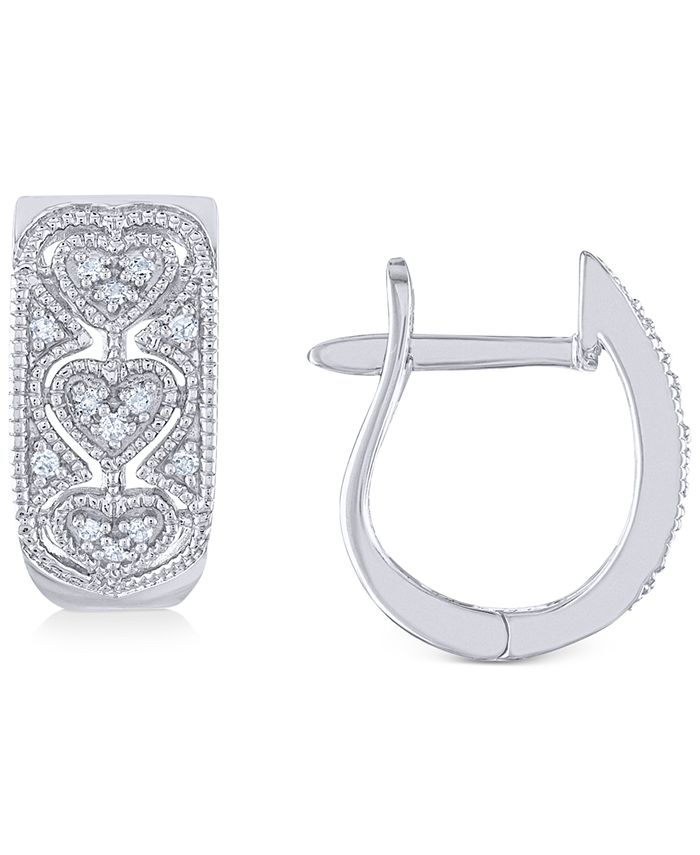 Macy's Diamond Heart Openwork Huggie Hoop Earrings (1/10 ct. t.w.) in