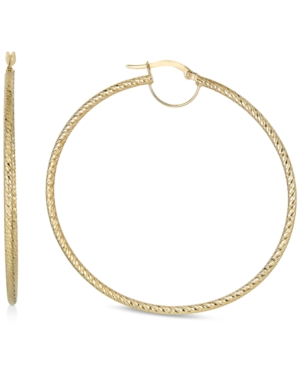 Macy's Textured Medium Hoop Earrings In 10k Gold, 40mm In Yellow Gold