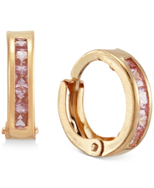 Macy's Children's Cubic Zirconia Extra Small Huggie Hoop Earrings In 14k Gold, 10mm In Pink