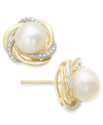 freshwater pearl and diamond earrings