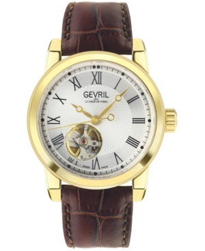 Gevril Men's Madison Swiss Automatic Brown Leather Strap Watch 39mm
