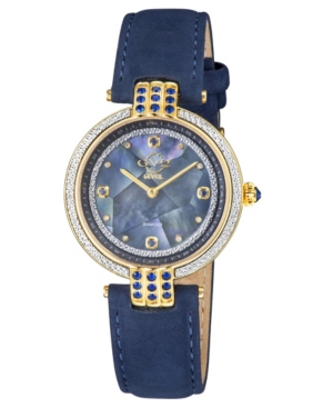 Gevril Women's Matera Swiss Quartz Blue Italian Suede Strap Watch 35mm