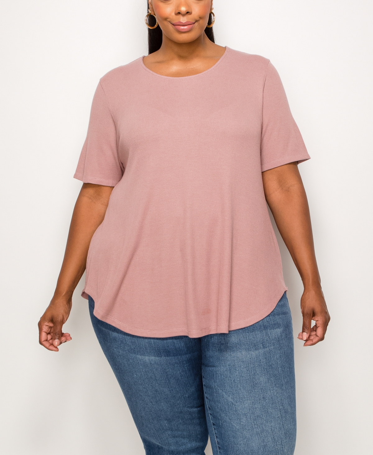 Plus Size Thermal Short Sleeve Swing Tee - Gray