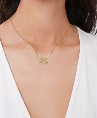 Cubic Zirconia Red Ombre Butterfly Pendant 18" Necklace in Silver Plate, Gold or Rose Gold Plate