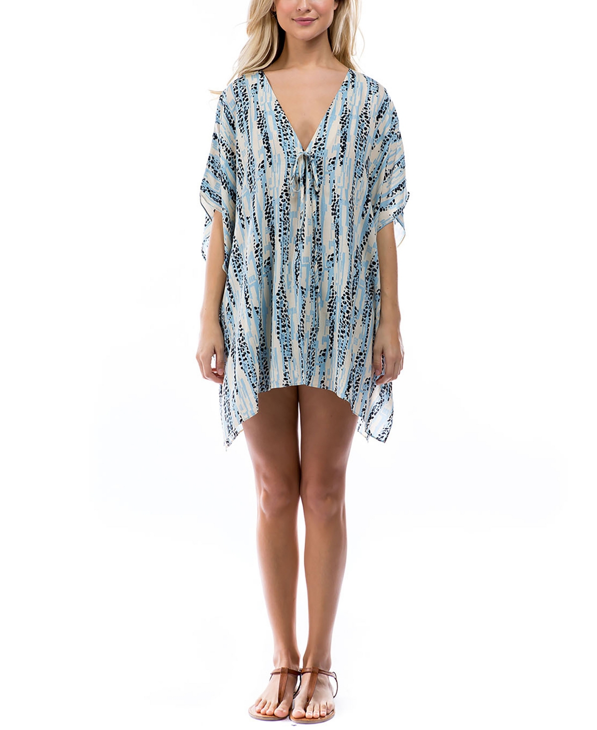 Women's Animal Print Lightweight Coverup Kimono - Blue