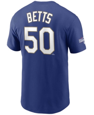 NIKE LOS ANGELES DODGERS MEN'S GOLD NAME AND NUMBER PLAYER T-SHIRT MOOKIE BETTS