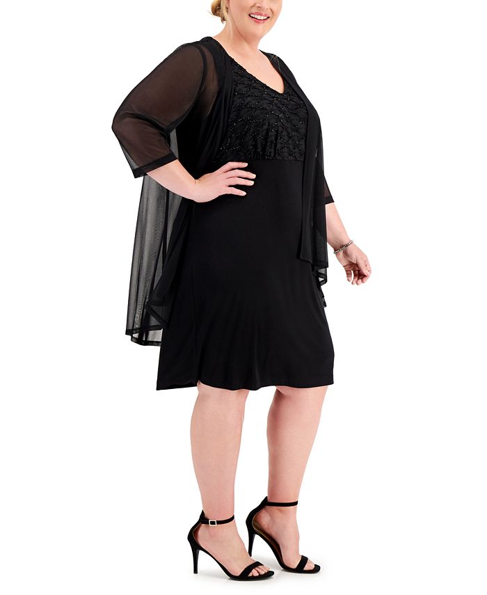 A-line Chiffon Dress With Jacket Black Plus Size main image 1