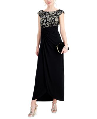 Connected - Embroidered Cap-Sleeve Gown