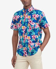 Men's Big & Tall Classic-Fit Hot Tropical Floral Print Textured Shirt 