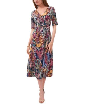 MSK Paisley Faux-Wrap Midi Dress & Reviews - Dresses - Women - Macy's