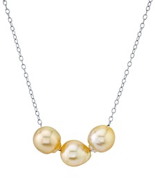 Cultured Golden South Sea Baroque Pearl (10mm) Floating 16" Necklace in Sterling Silver