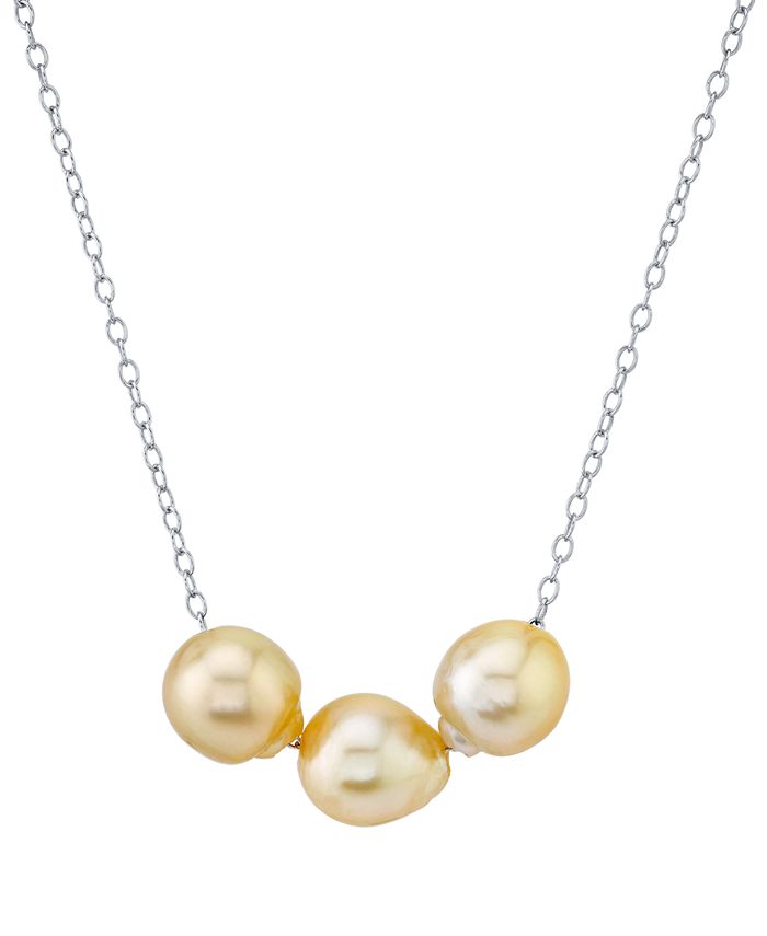 Macy's - Cultured Golden South Sea Baroque Pearl (10mm) Floating 16" Statement Necklace in Sterling Silver