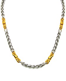 Two-Tone Greek Key 24" Chain Necklace in Stainless Steel & Yellow Ion-Plate